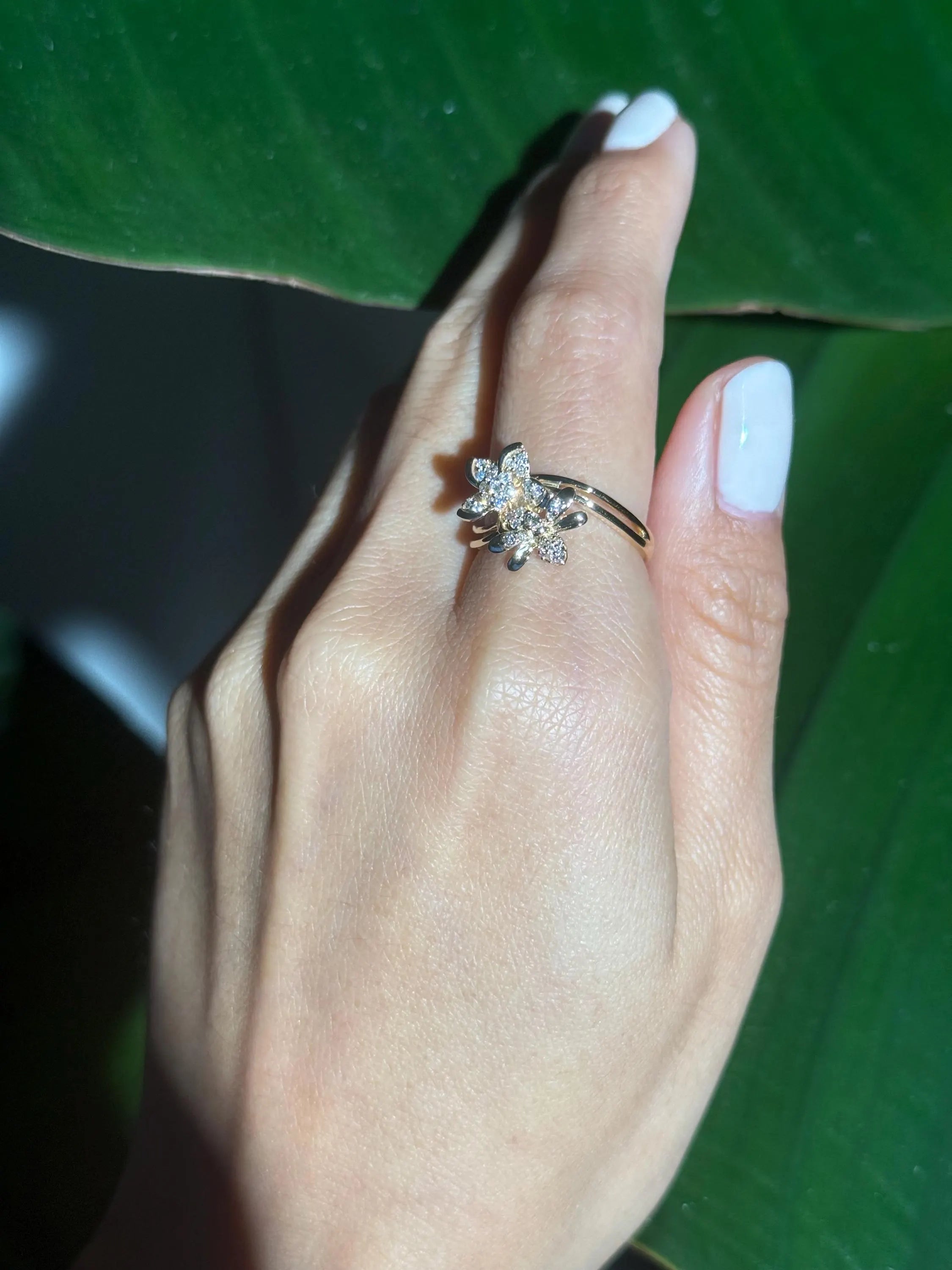 Floral Beetle Diamond Ring in 14k Yellow Gold