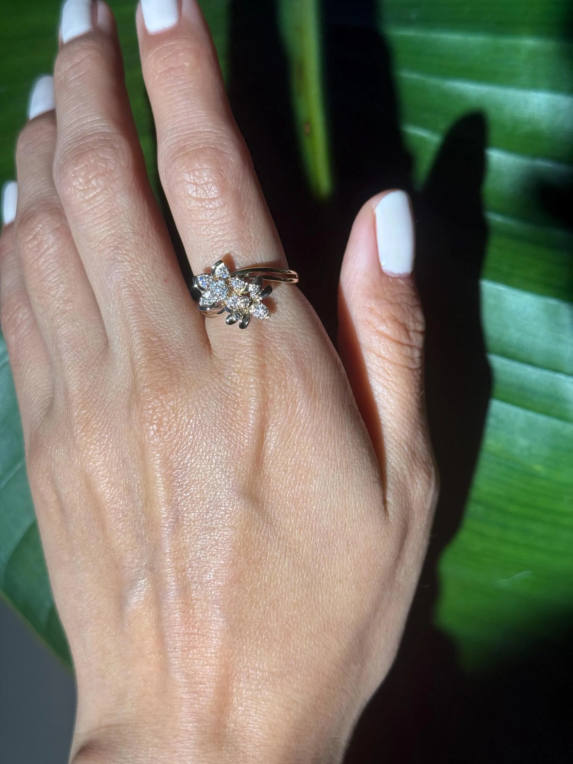 Floral Beetle Diamond Ring in 14k Yellow Gold