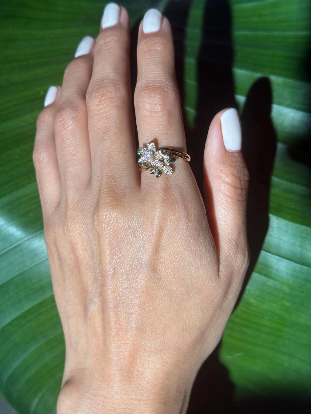 Floral Beetle Diamond Ring in 14k Yellow Gold