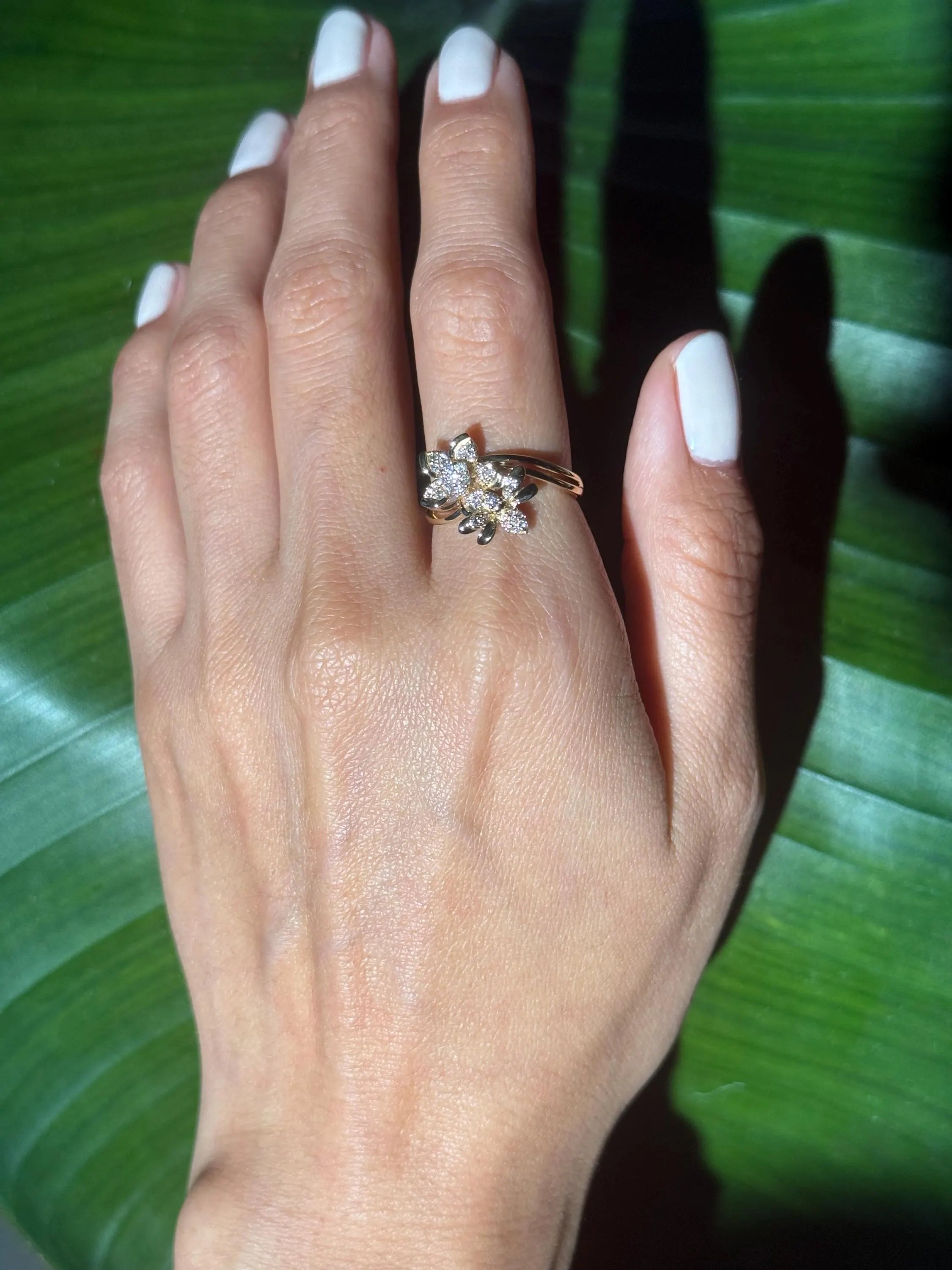 Floral Beetle Diamond Ring in 14k Yellow Gold