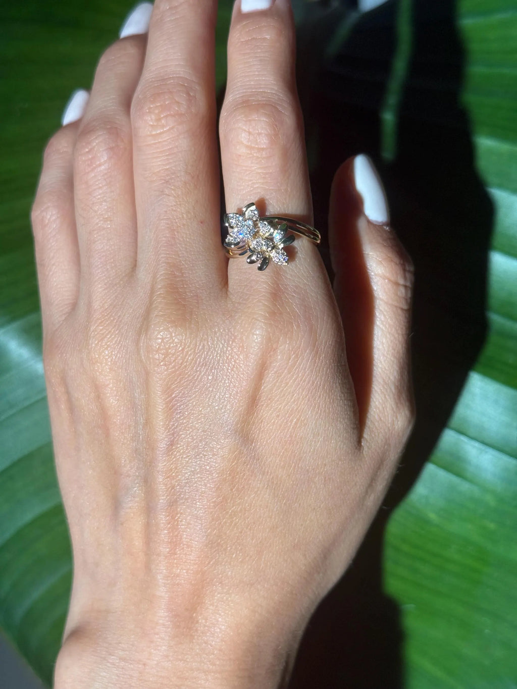 Floral Beetle Diamond Ring in 14k Yellow Gold