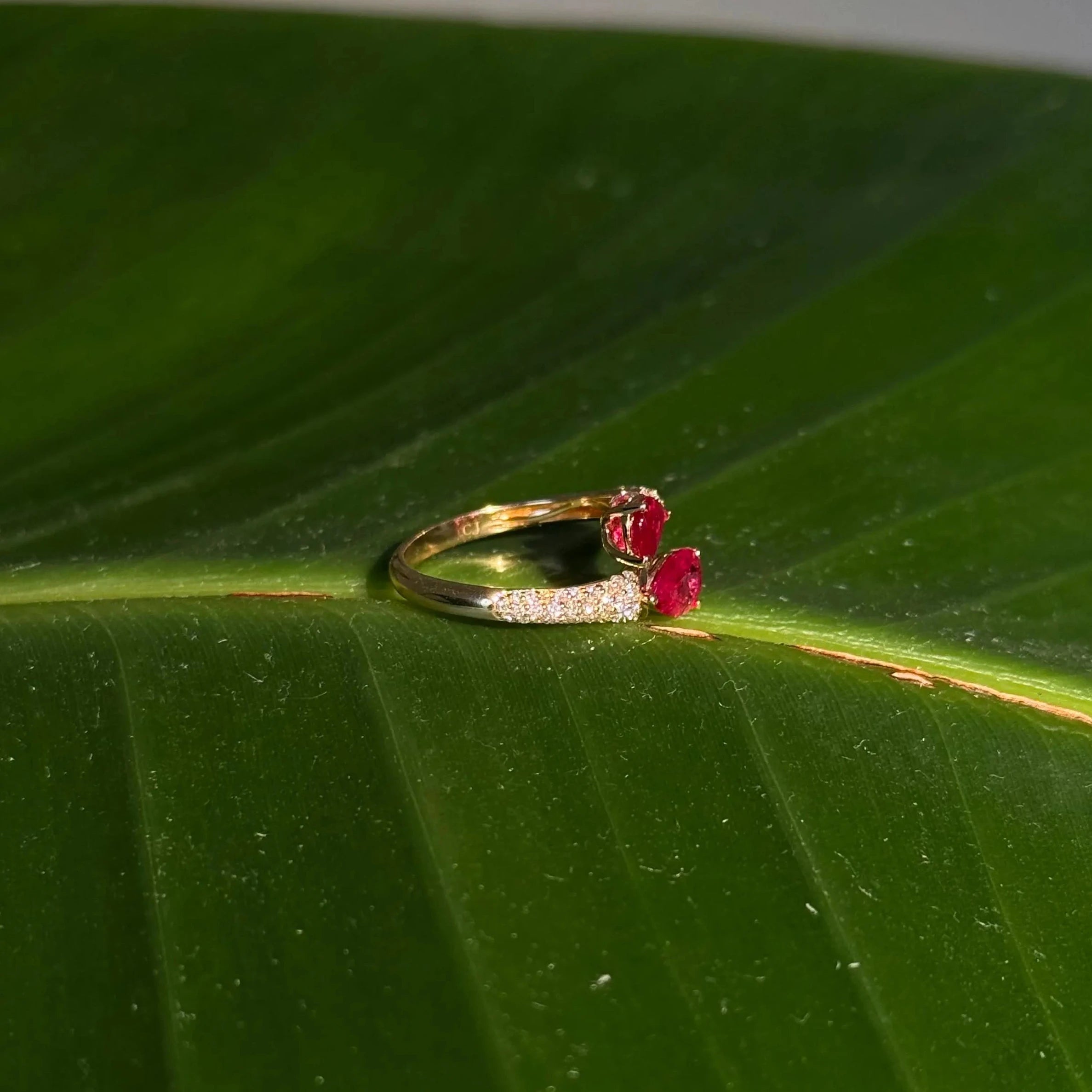 Toi et Moi Ruby Diamond Ring in 14k Yellow Gold
