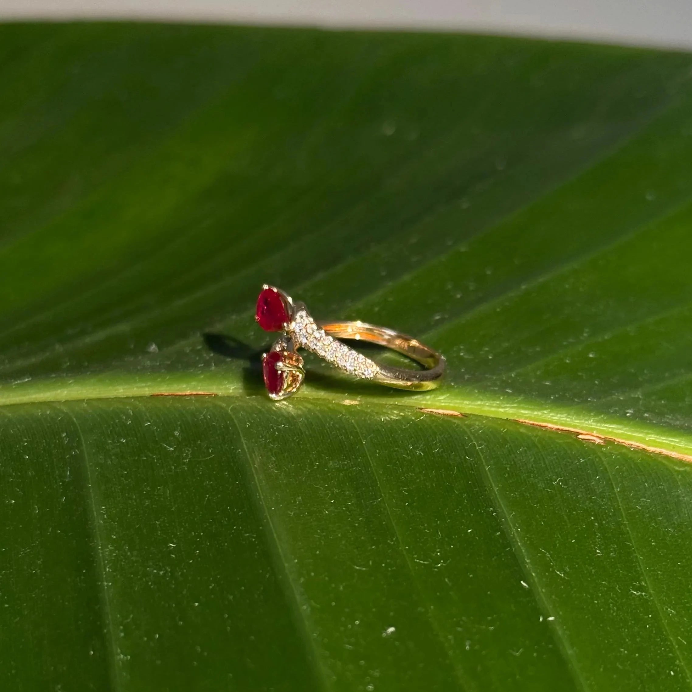 Toi et Moi Ruby Diamond Ring in 14k Yellow Gold