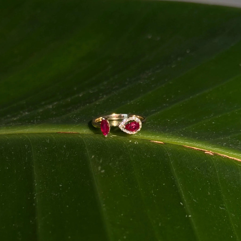 Toi et Moi Ruby Diamond Ring in 14k Yellow Gold
