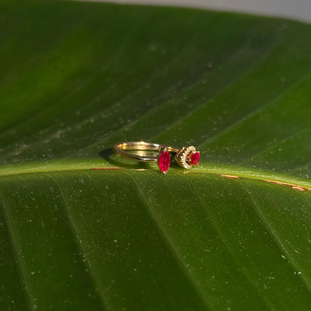 Toi et Moi Ruby Diamond Ring in 14k Yellow Gold