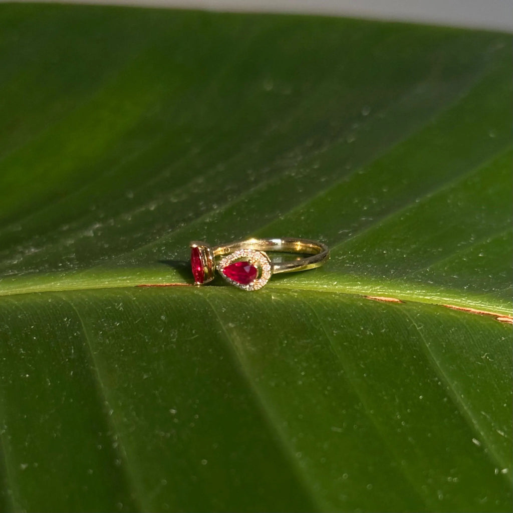 Toi et Moi Ruby Diamond Ring in 14k Yellow Gold