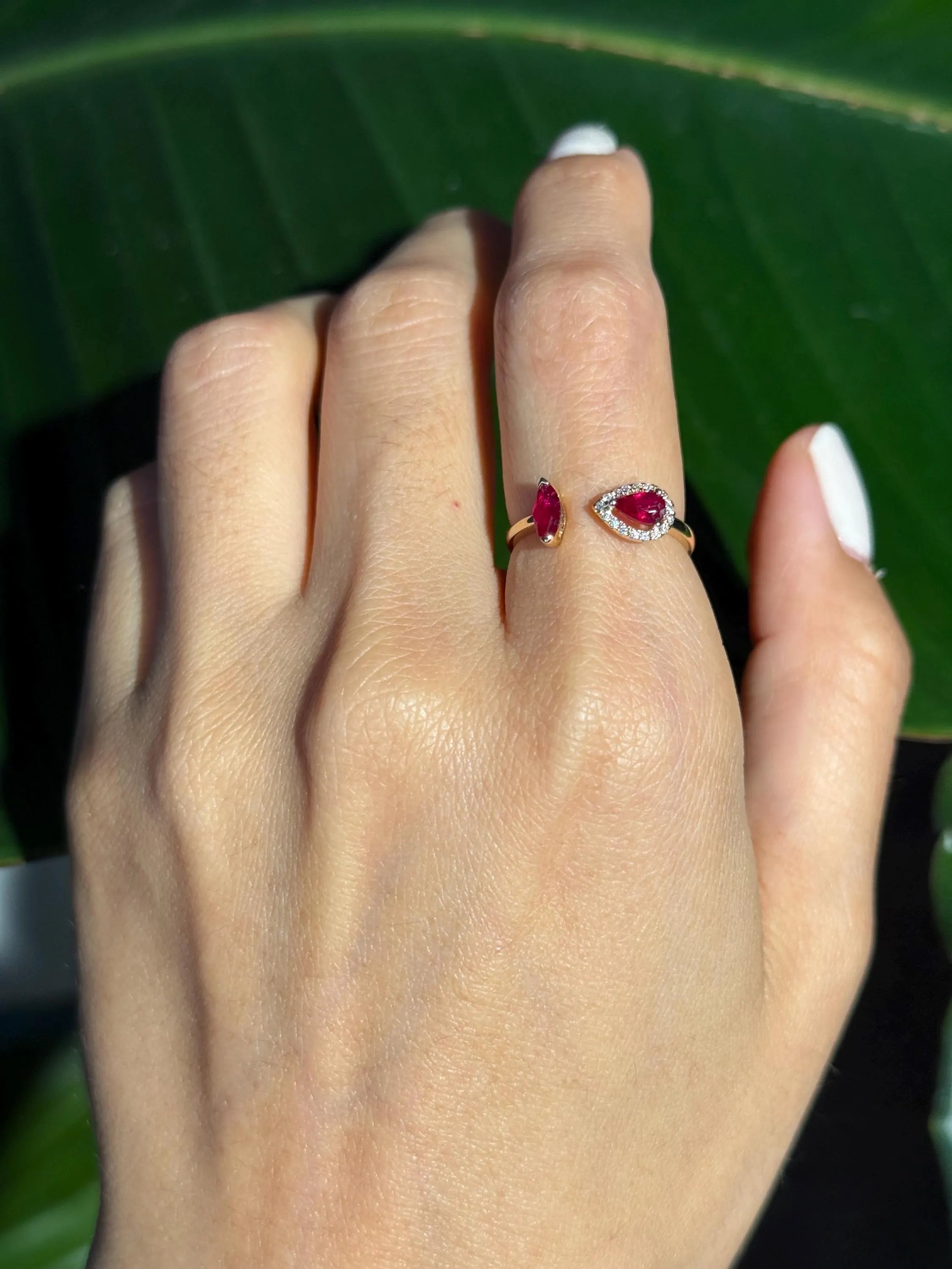 Toi et Moi Ruby Diamond Ring in 14k Yellow Gold