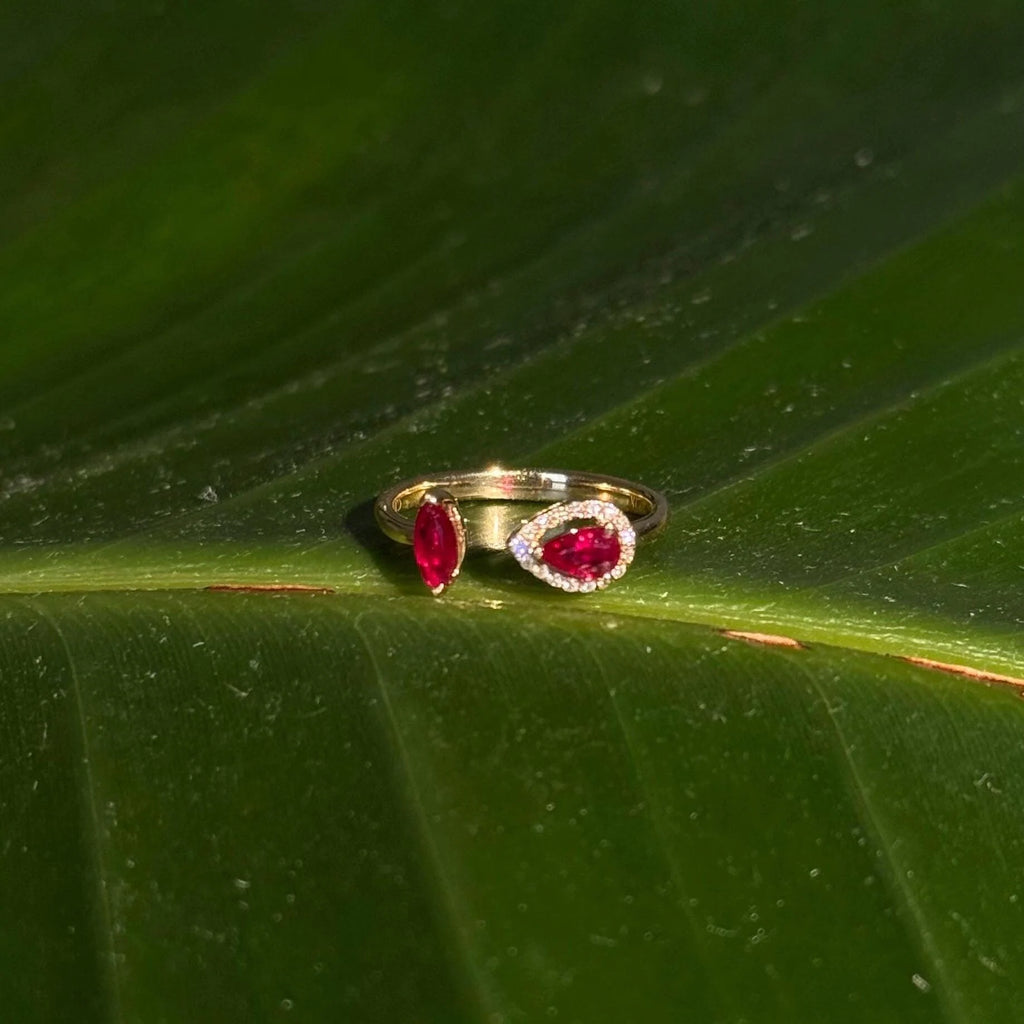 Toi et Moi Ruby Diamond Ring in 14k Yellow Gold