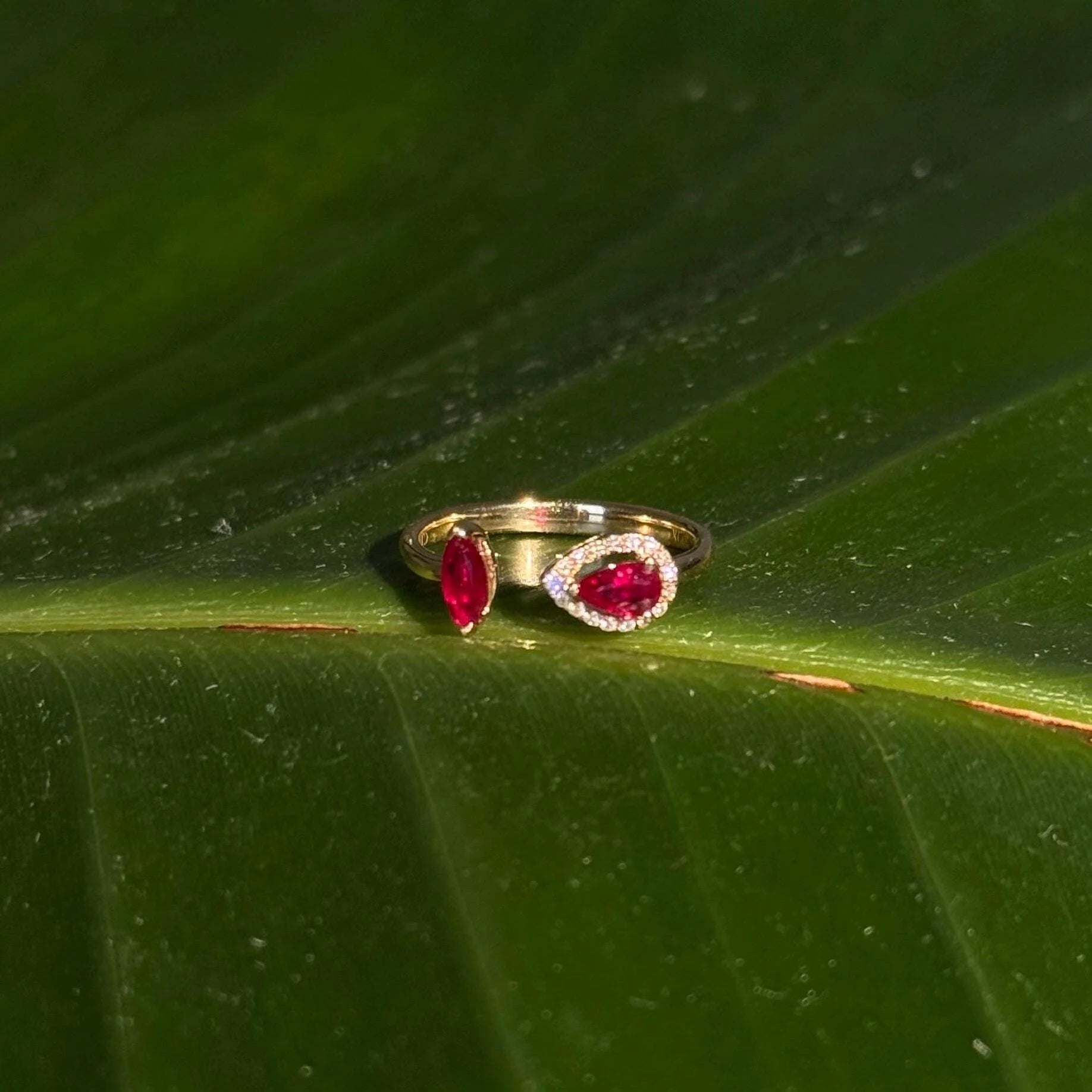 Toi et Moi Ruby Diamond Ring in 14k Yellow Gold