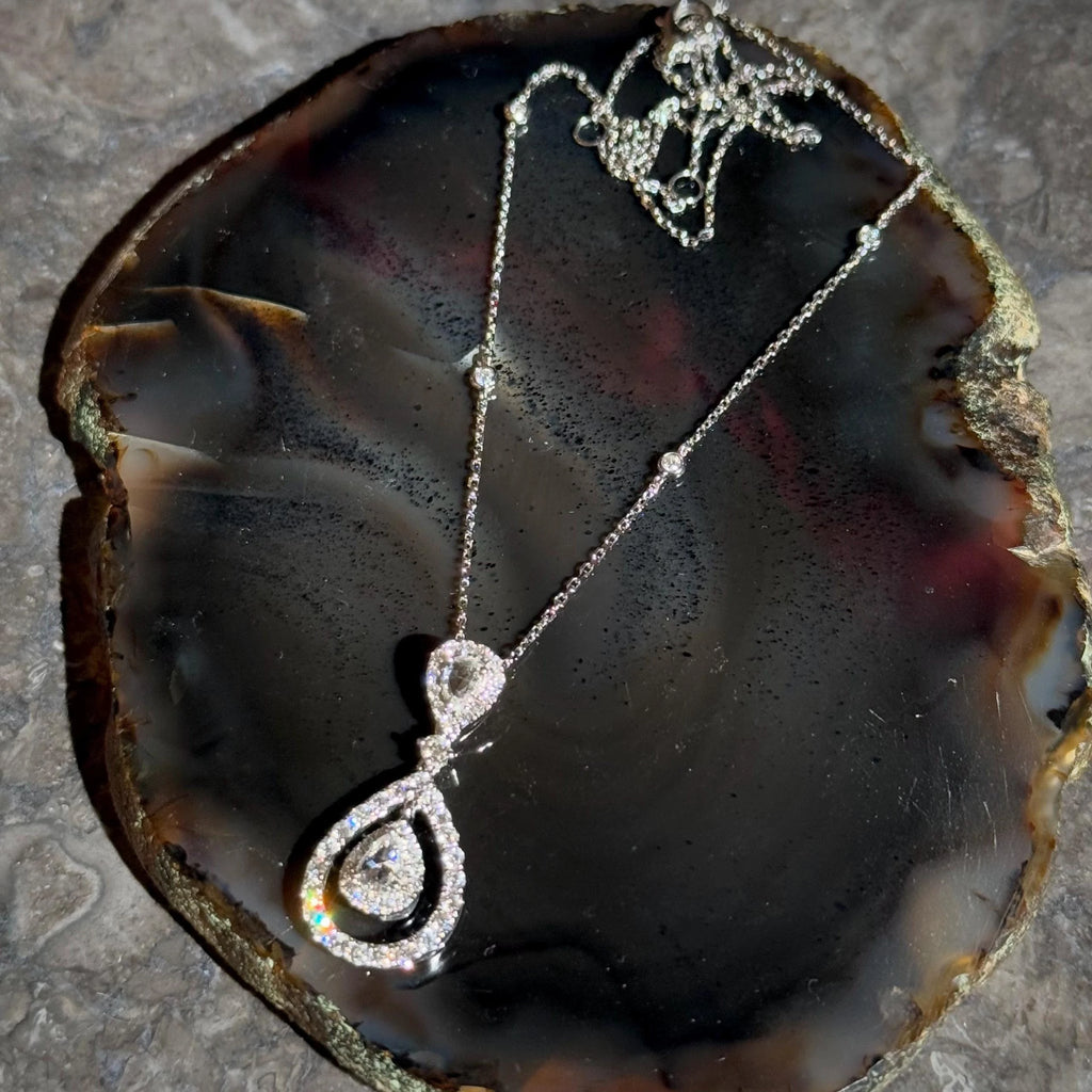 Diamond Drop Necklace in 14k White Gold 18"