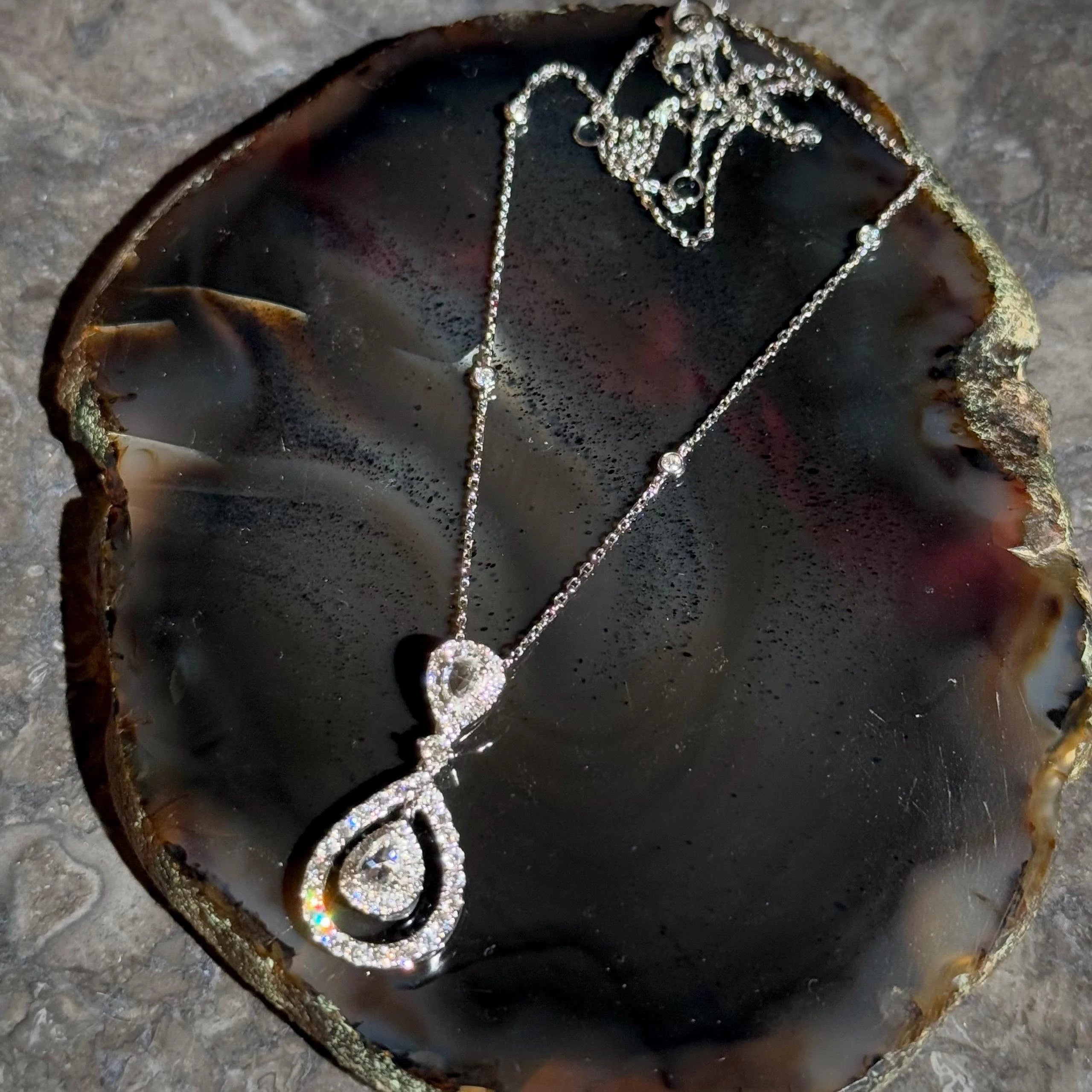 Diamond Drop Necklace in 14k White Gold 18"