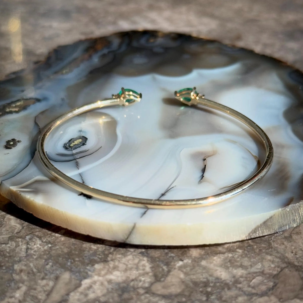 Emerald Diamond Bangle Bracelet in 14k Yellow Gold