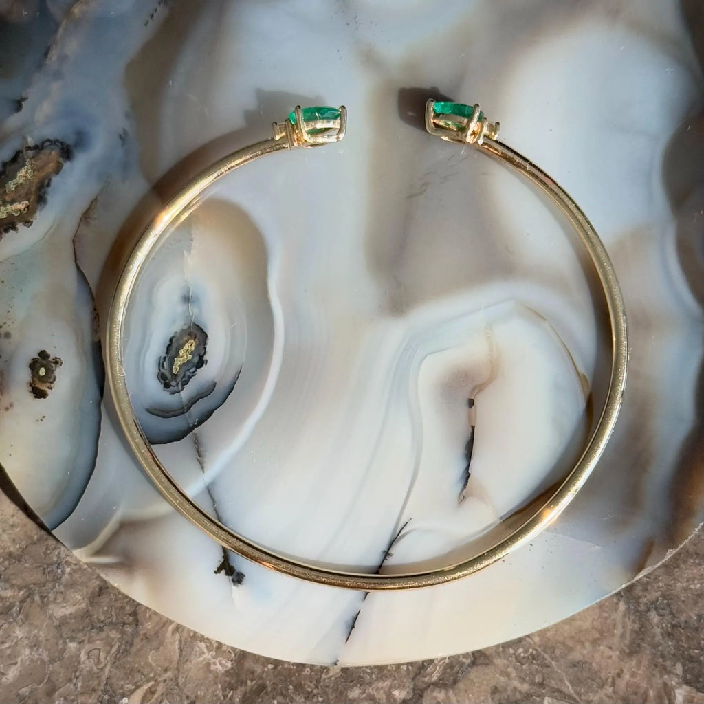 Emerald Diamond Bangle Bracelet in 14k Yellow Gold