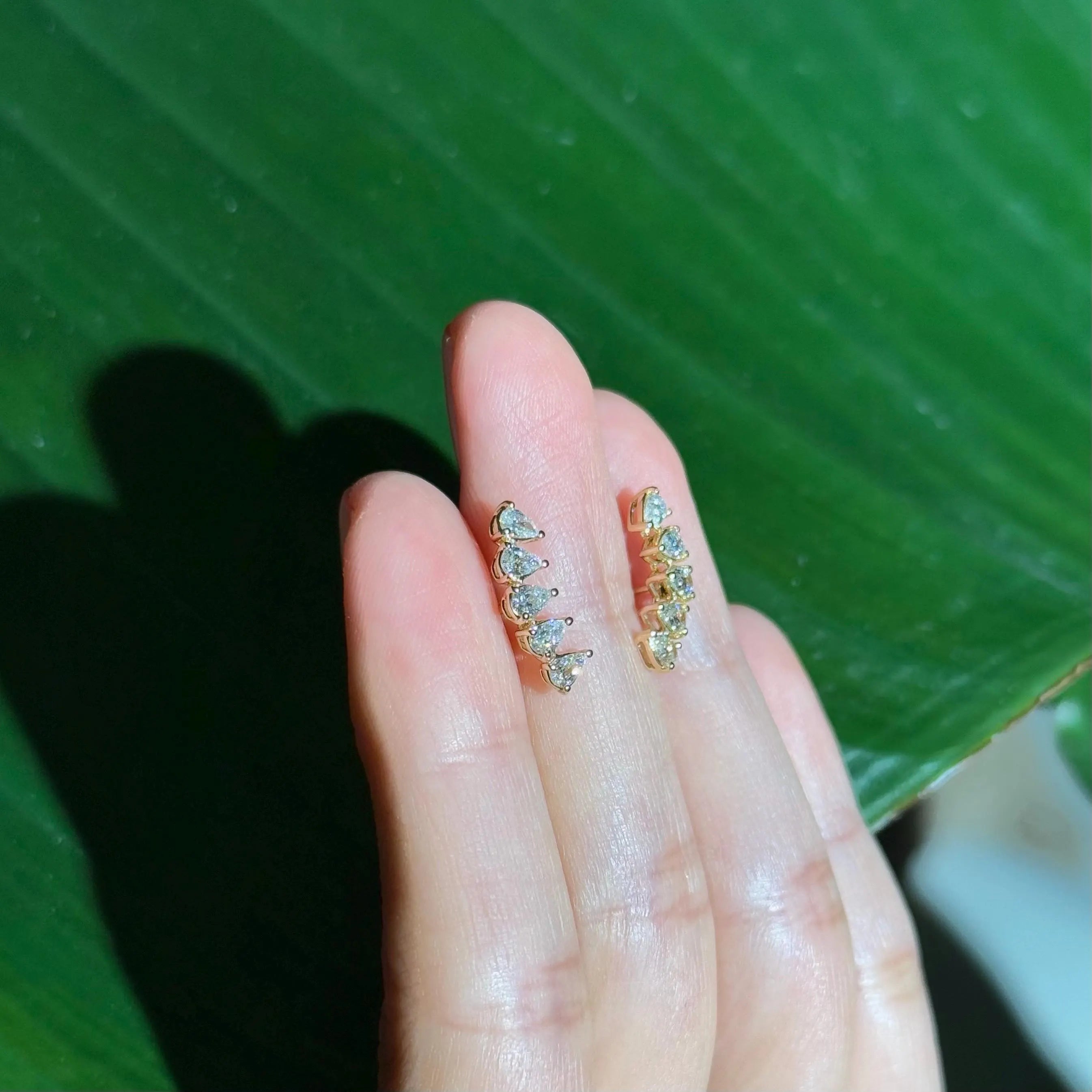 Diamond Stud Crawler Earrings in 18k Yellow Gold