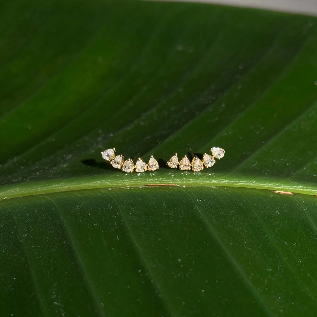 Diamond Stud Crawler Earrings in 18k Yellow Gold