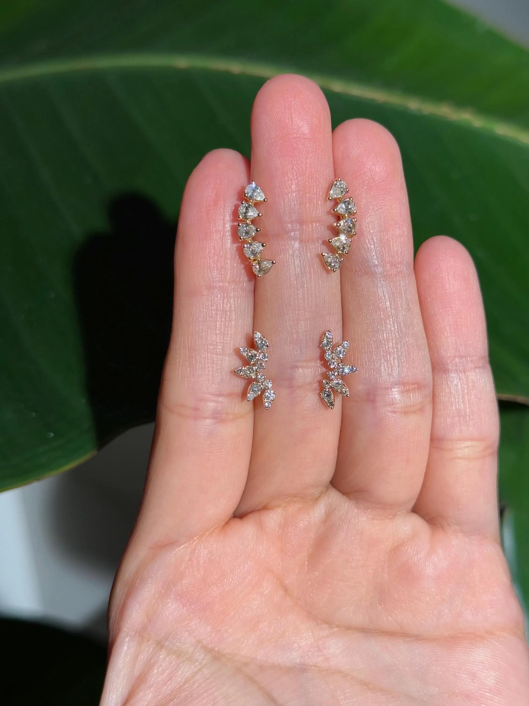 Diamond Stud Crawler Earrings in 18k Yellow Gold