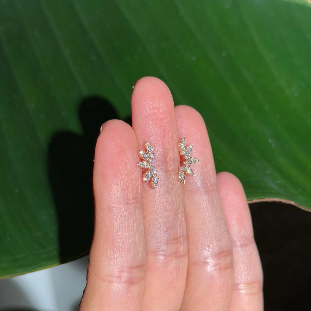 Diamond Stud Crawler Earrings in 14k Yellow Gold