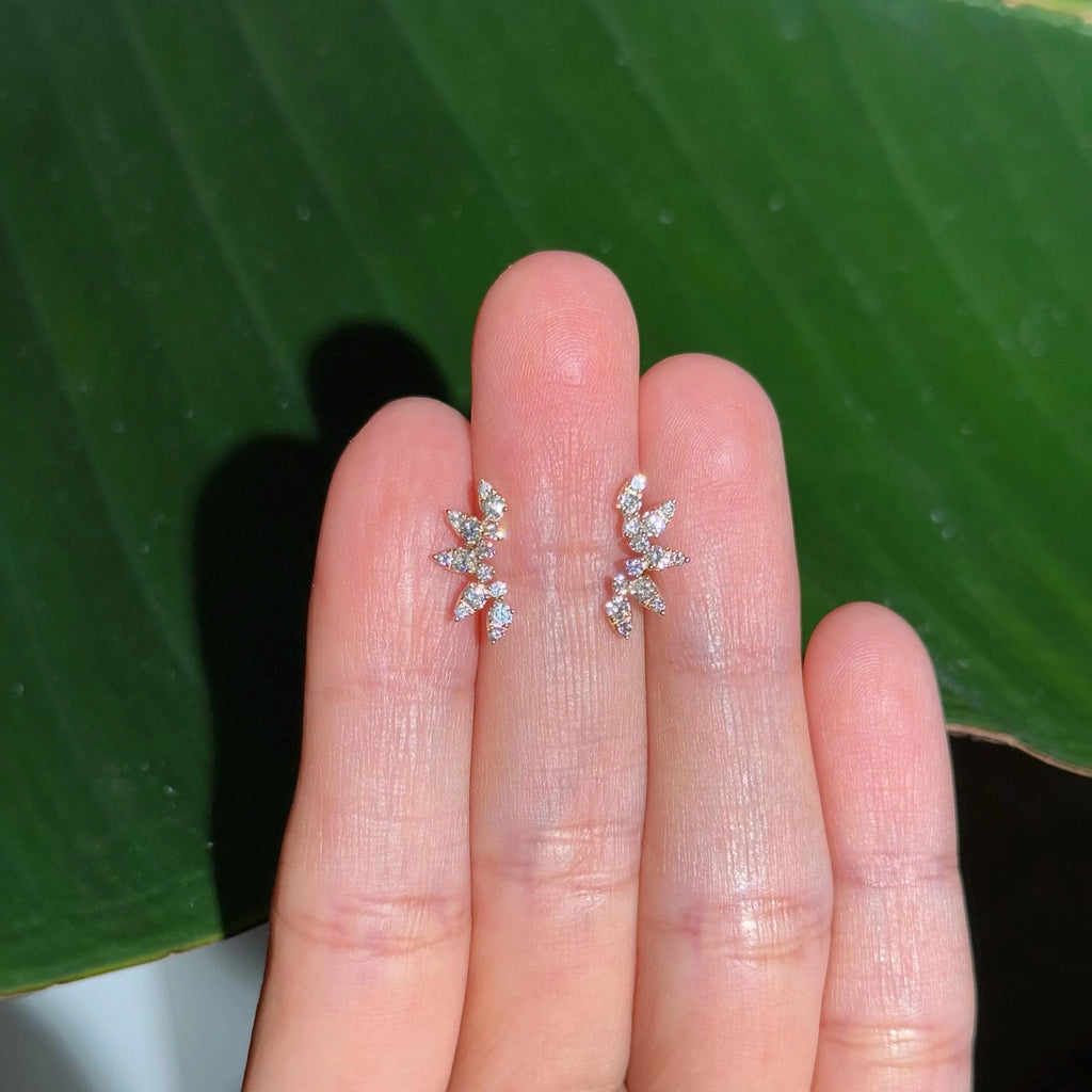 Diamond Stud Crawler Earrings in 14k Yellow Gold