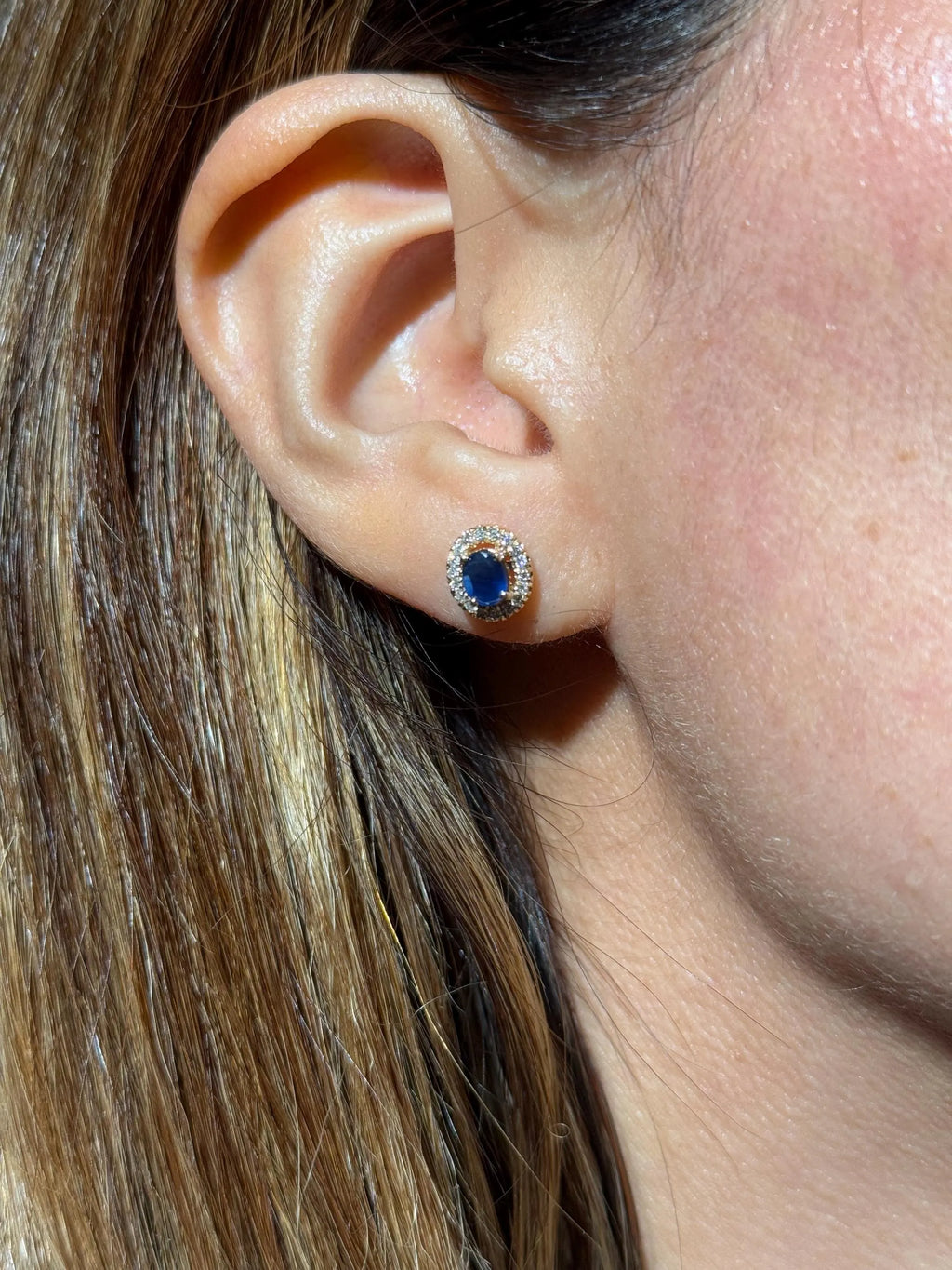 Sapphire Diamond Halo Stud Earrings in 14k Yellow Gold