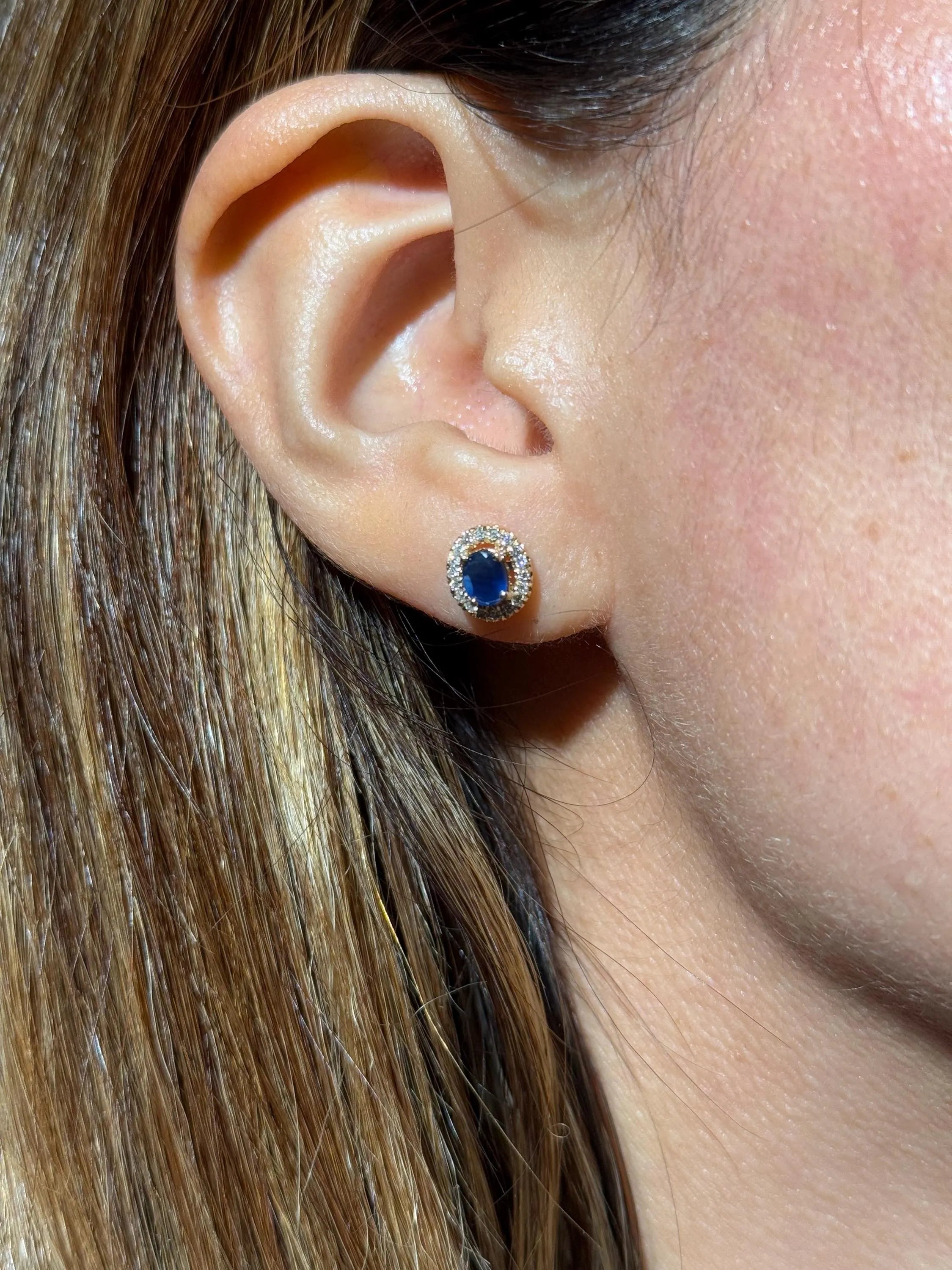 Sapphire Diamond Halo Stud Earrings in 14k Yellow Gold