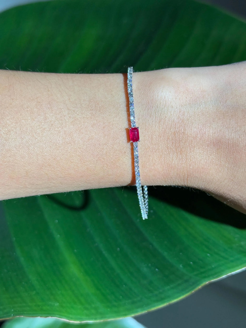 Ruby Diamond Tennis Bracelet in 14k White Gold