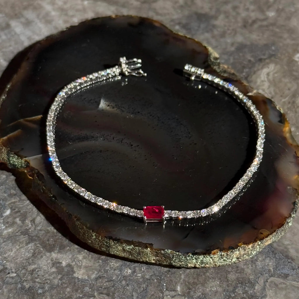 Ruby Diamond Tennis Bracelet in 14k White Gold
