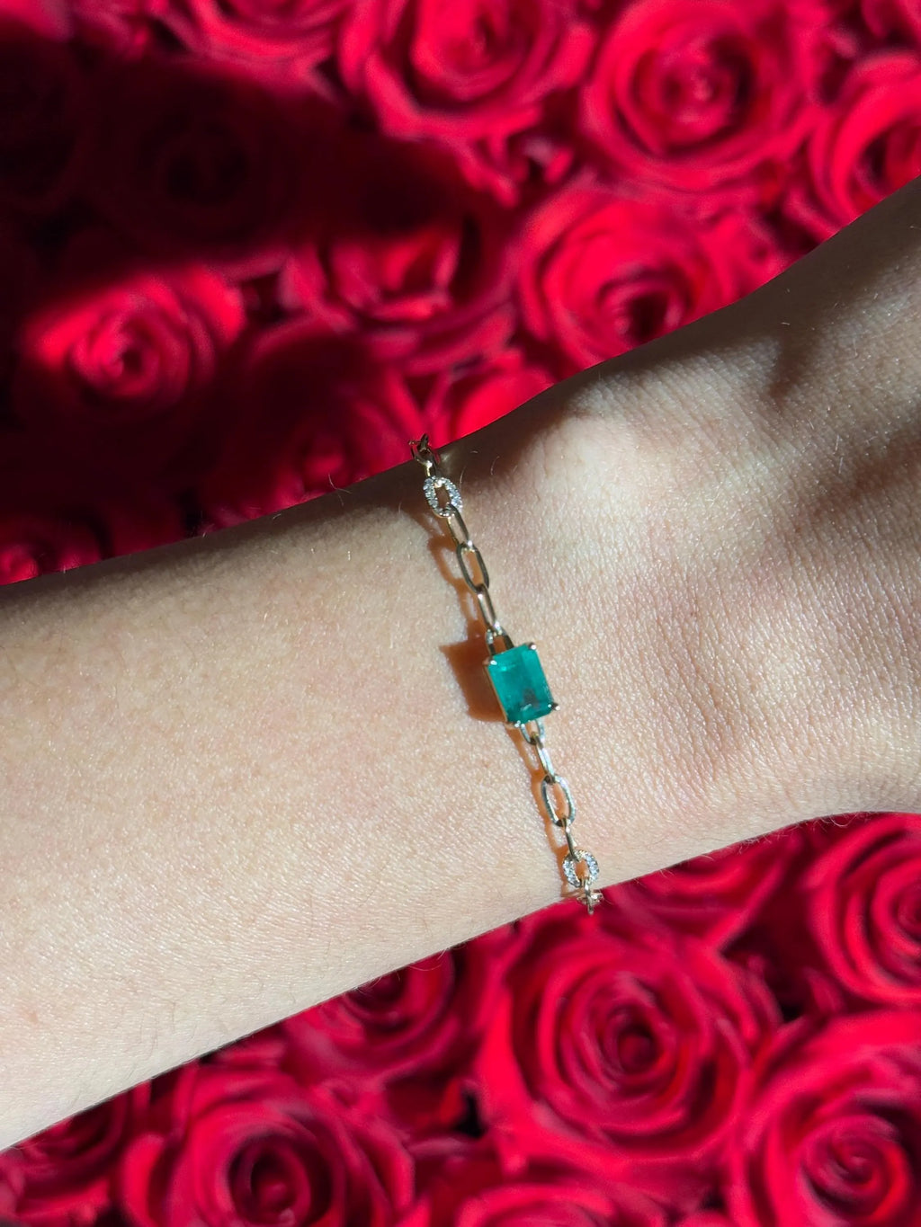 Emerald Diamond Chain Bracelet in 14k Yellow Gold