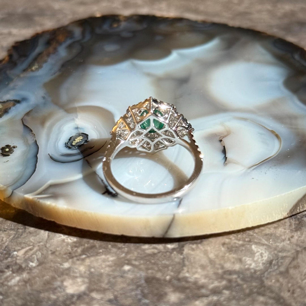 Classy Emerald Diamond Ring in 14k White Gold