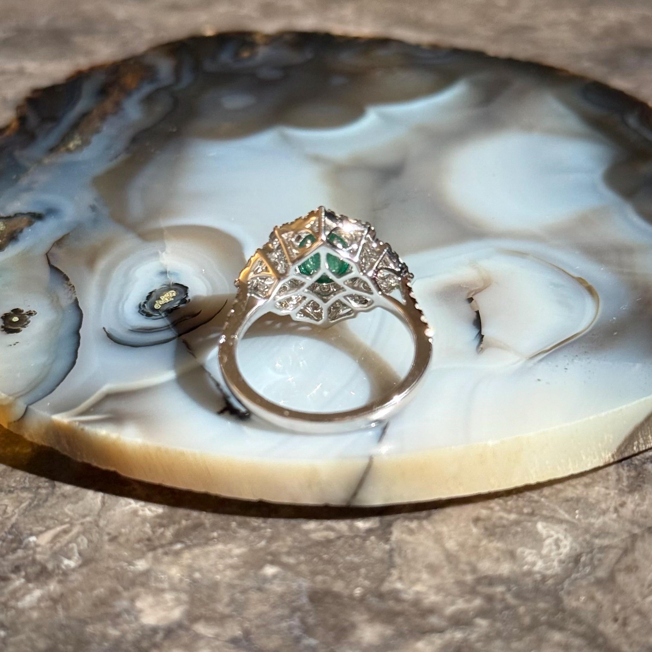Classy Emerald Diamond Ring in 14k White Gold