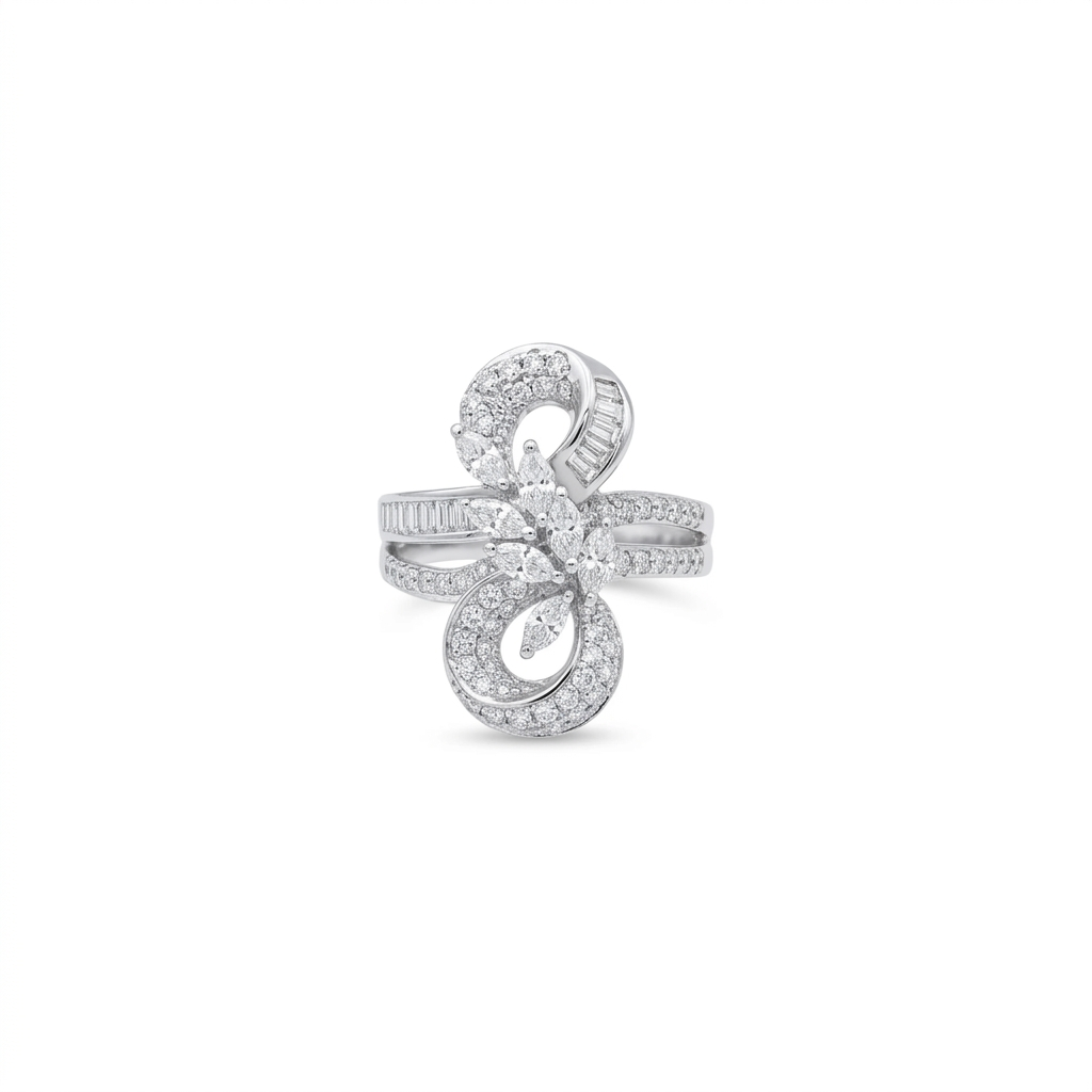 Art Deco Diamond Double Oval Ring in 18K White Gold – 2.01 CTW Statement Jewelry