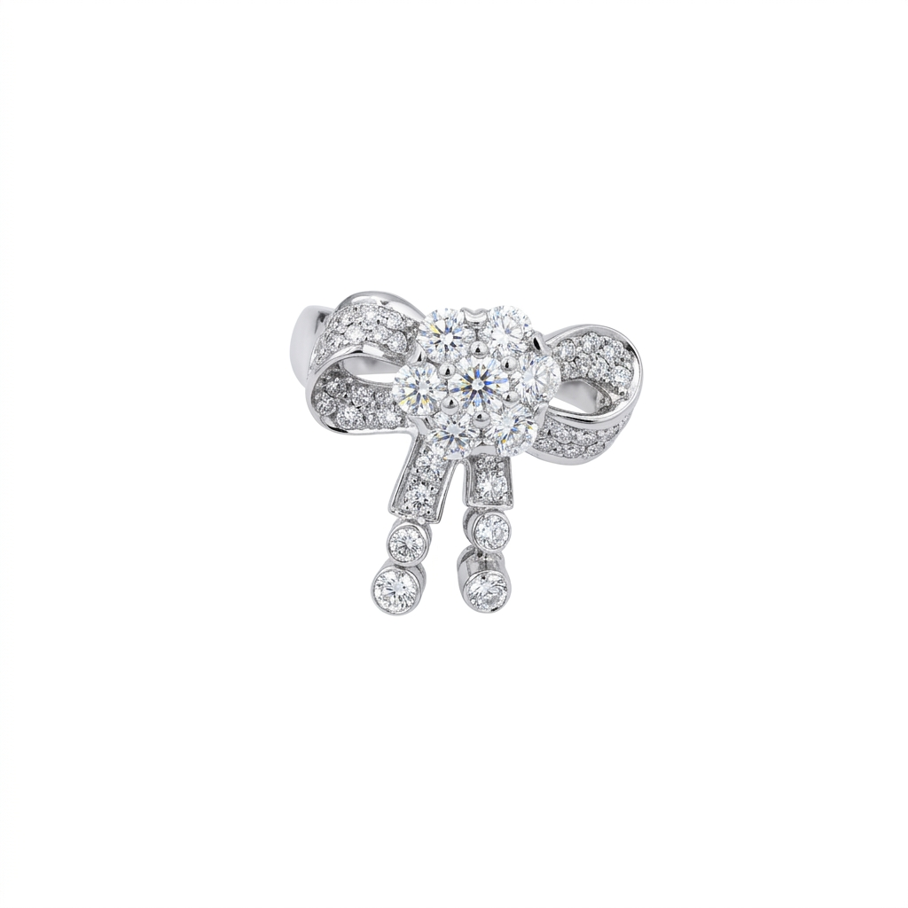 Art Deco Diamond Ribbon Bow Ring in 18K White Gold – 1.41 CTW