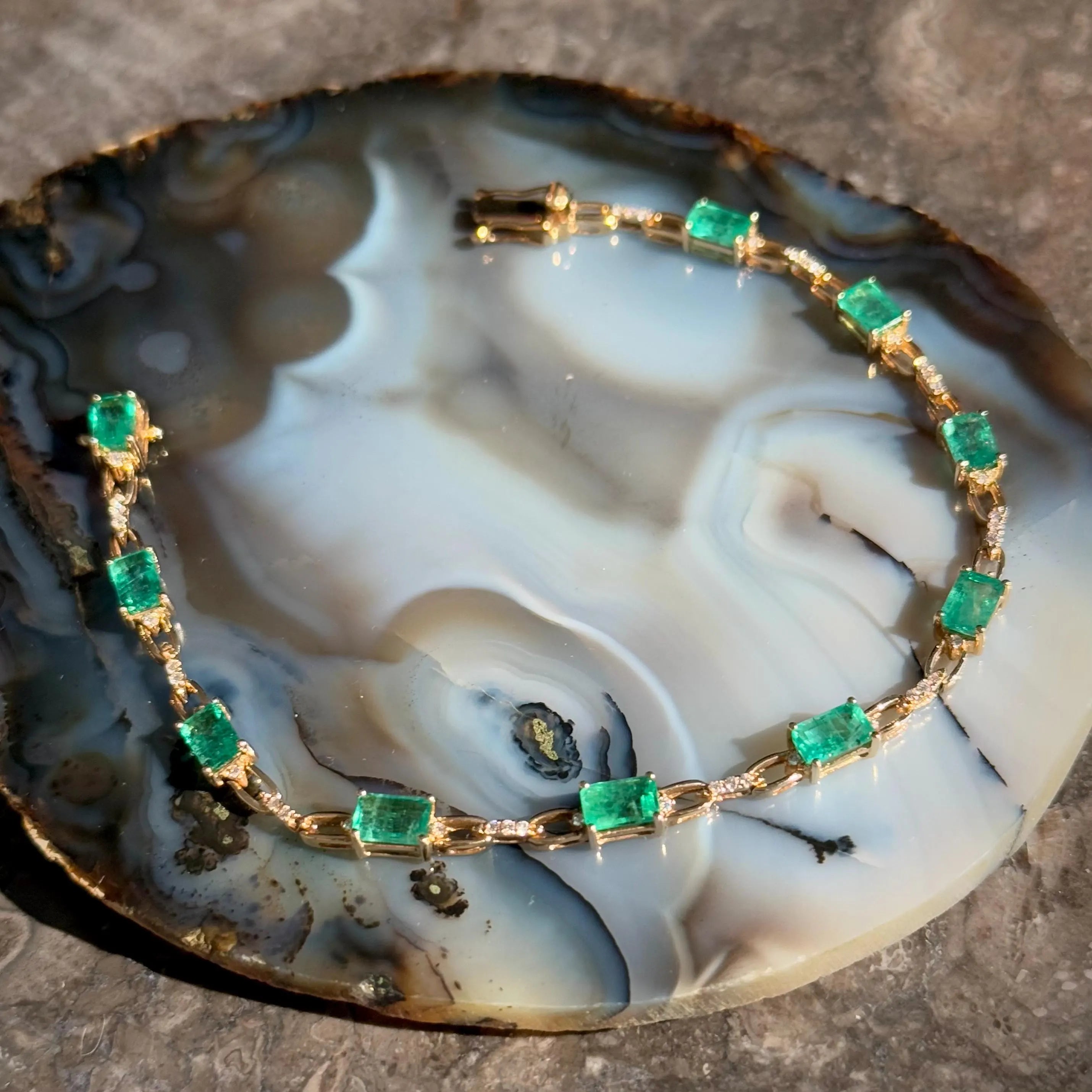 Emerald Diamond Chain Bracelet in 14k Yellow Gold