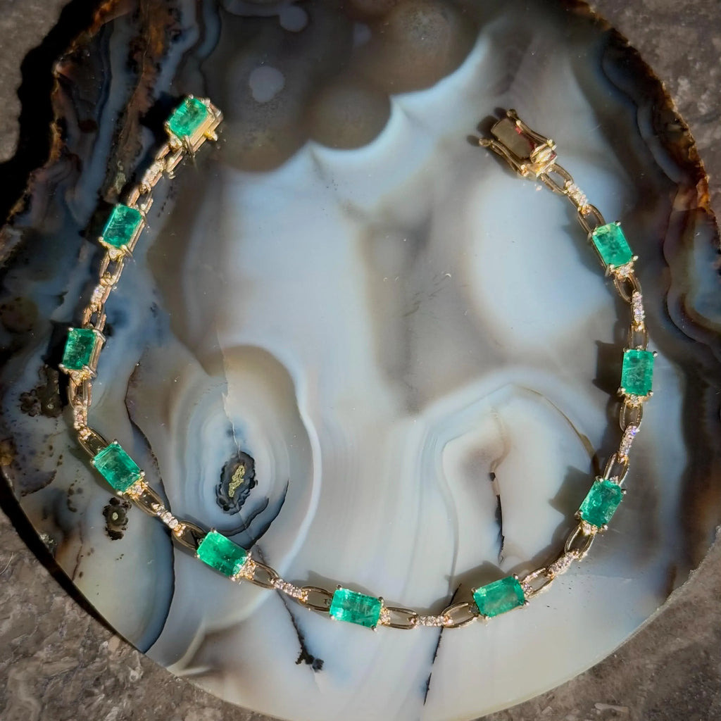 Emerald Diamond Chain Bracelet in 14k Yellow Gold
