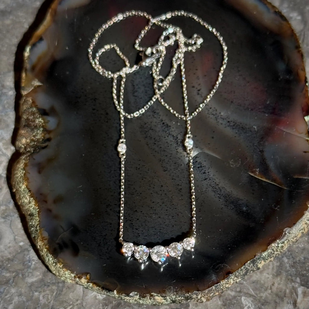 Classy Diamond Bar Necklace in 18k White Gold 18" Long Adjustable