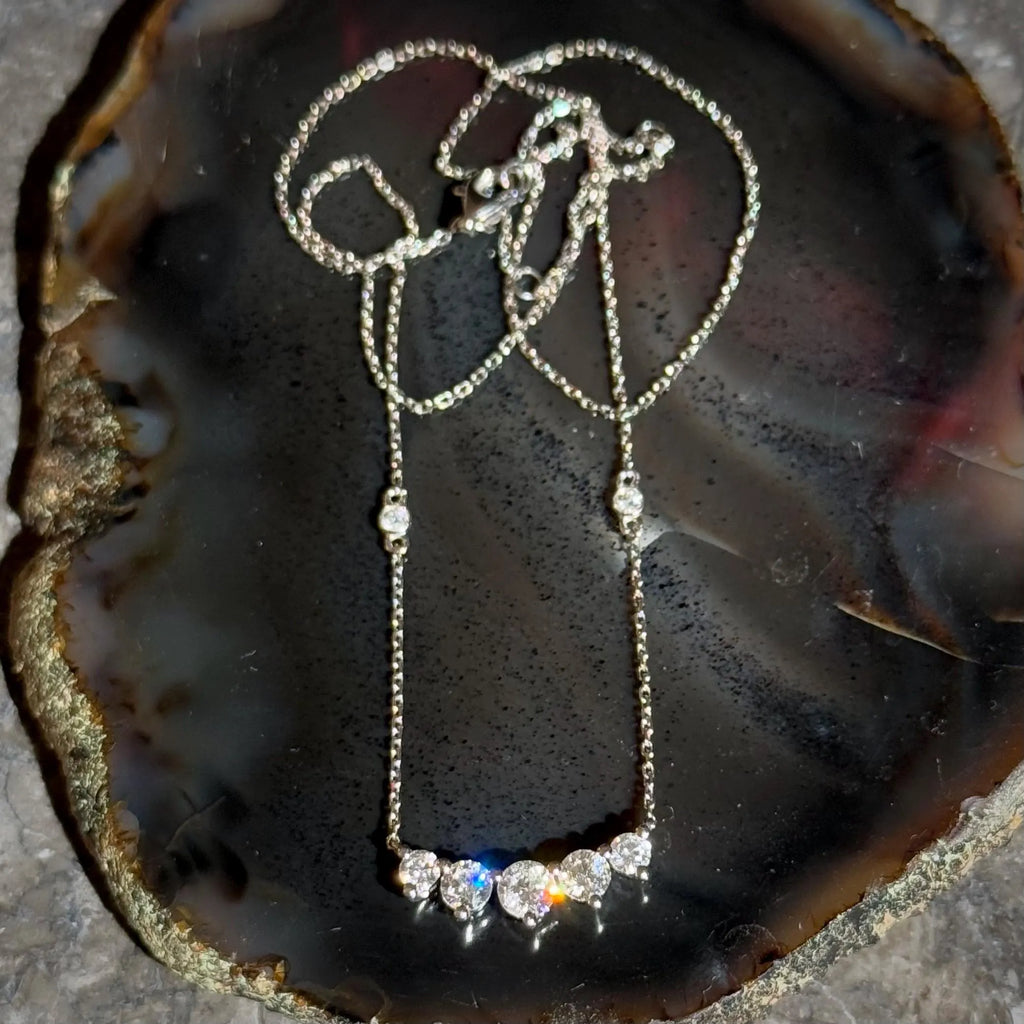 Classy Diamond Bar Necklace in 18k White Gold 18" Long Adjustable