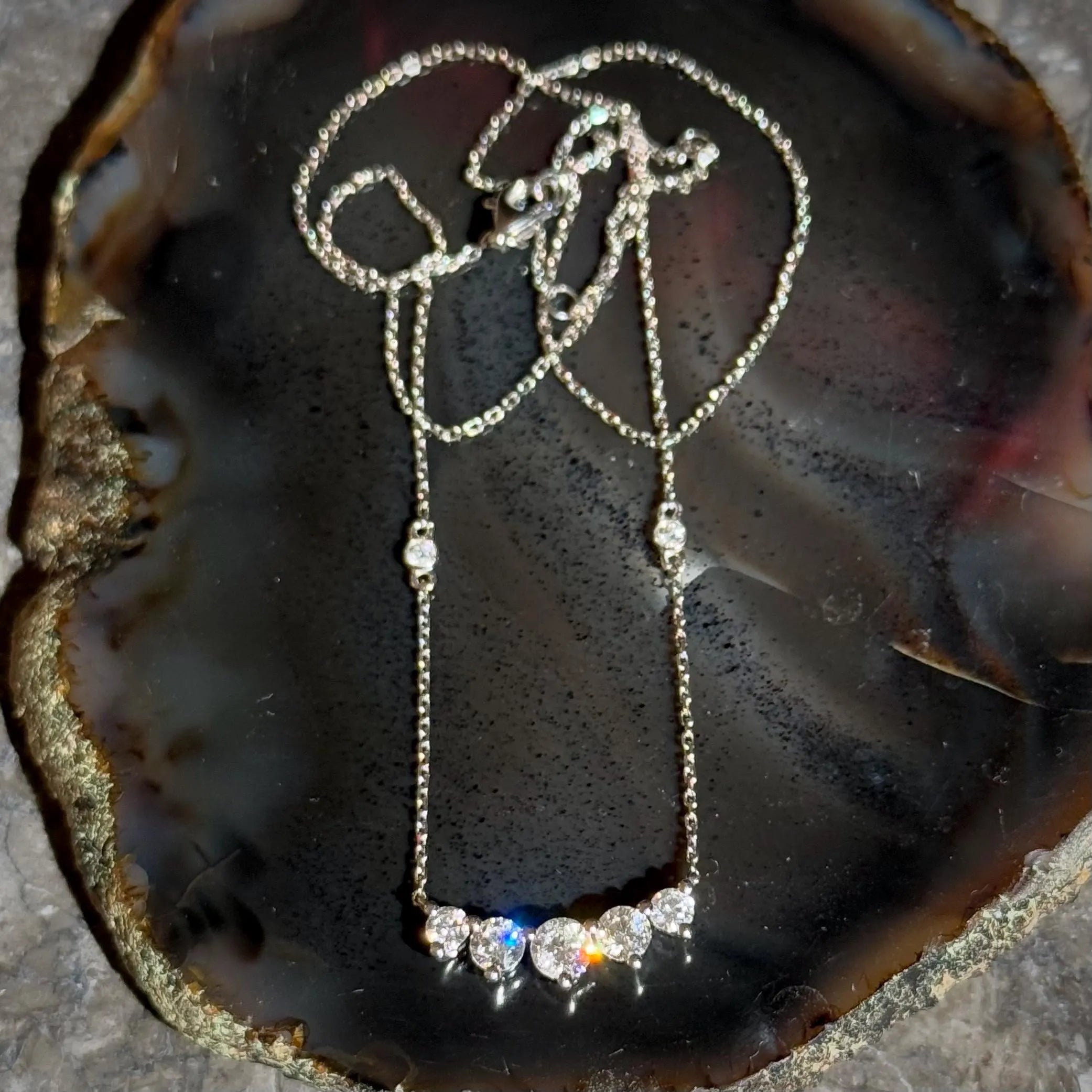 Classy Diamond Bar Necklace in 18k White Gold 18" Long Adjustable