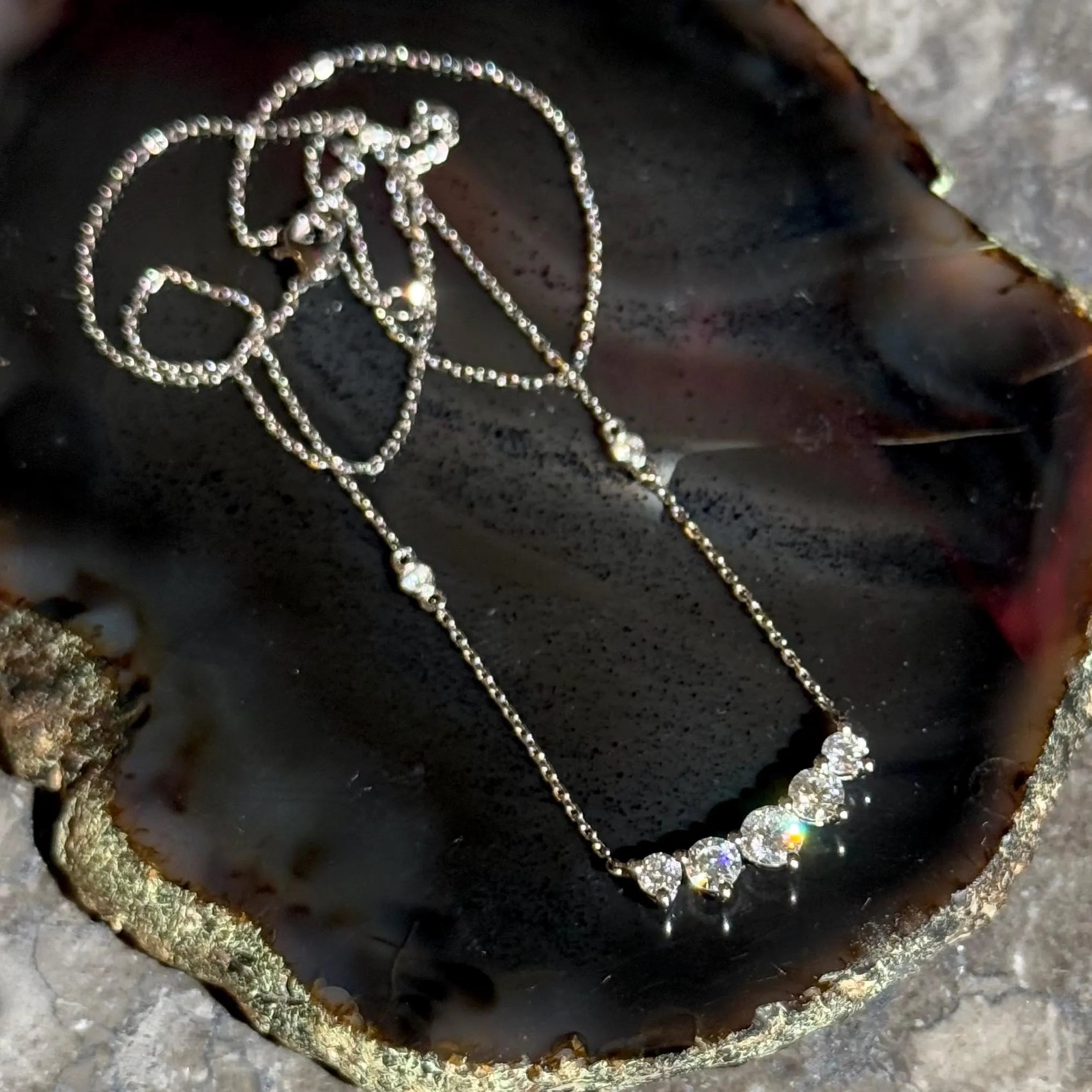 Classy Diamond Bar Necklace in 18k White Gold 18" Long Adjustable