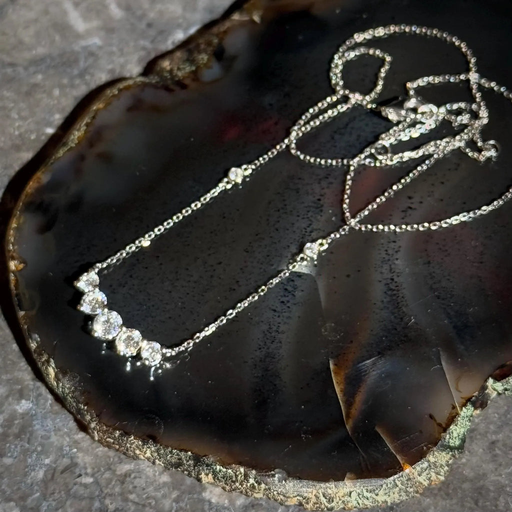 Classy Diamond Bar Necklace in 18k White Gold 18" Long Adjustable