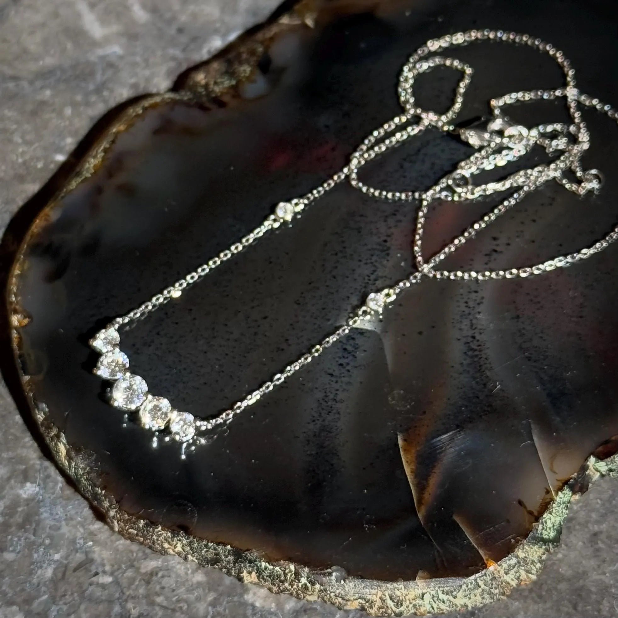 Classy Diamond Bar Necklace in 18k White Gold 18" Long Adjustable