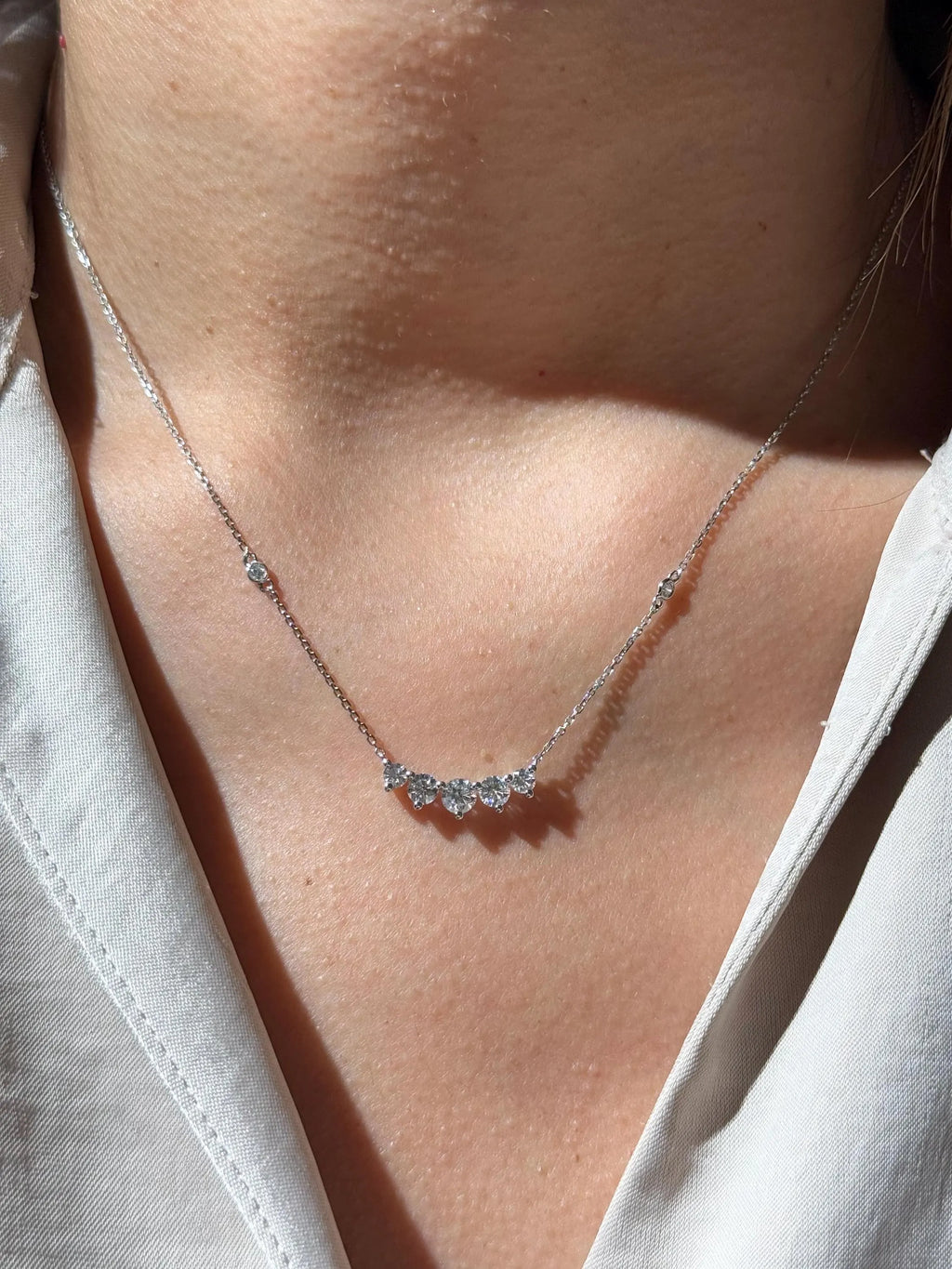 Classy Diamond Bar Necklace in 18k White Gold 18" Long Adjustable