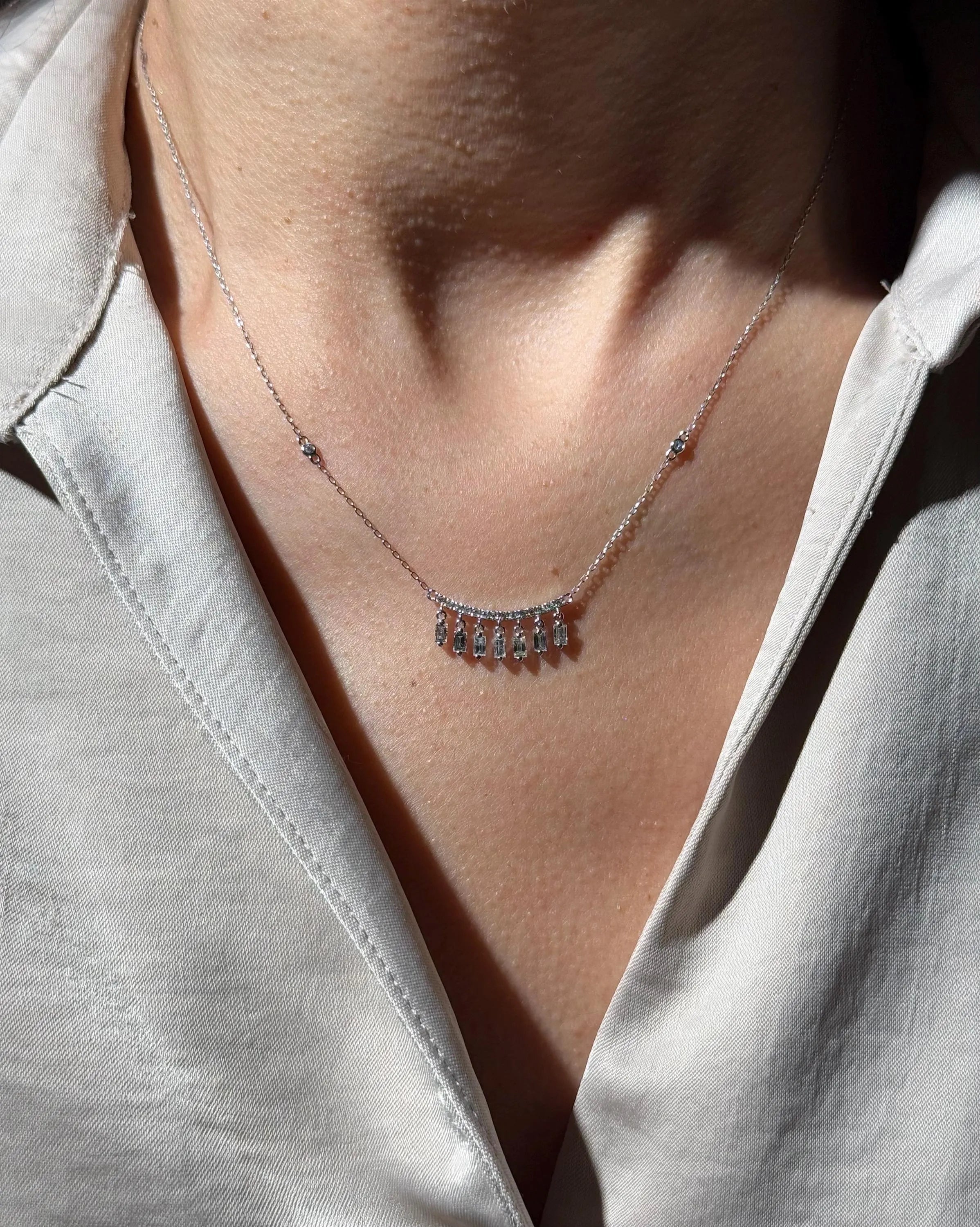 Fringe Diamond Necklace in 14k White Gold