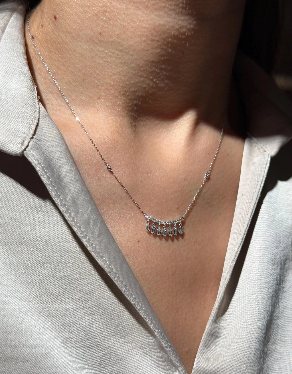 Fringe Diamond Necklace in 14k White Gold