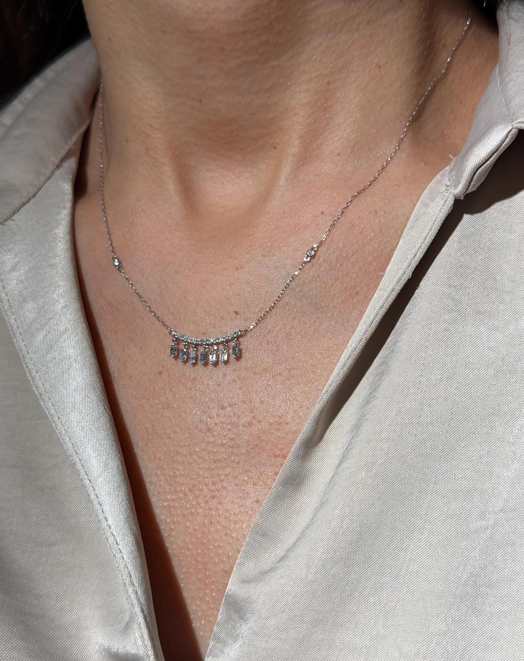 Fringe Diamond Necklace in 14k White Gold