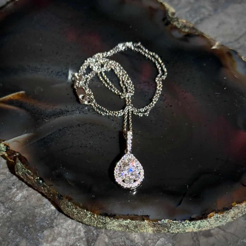 Classy Diamond Drop Necklace in 18k White Gold