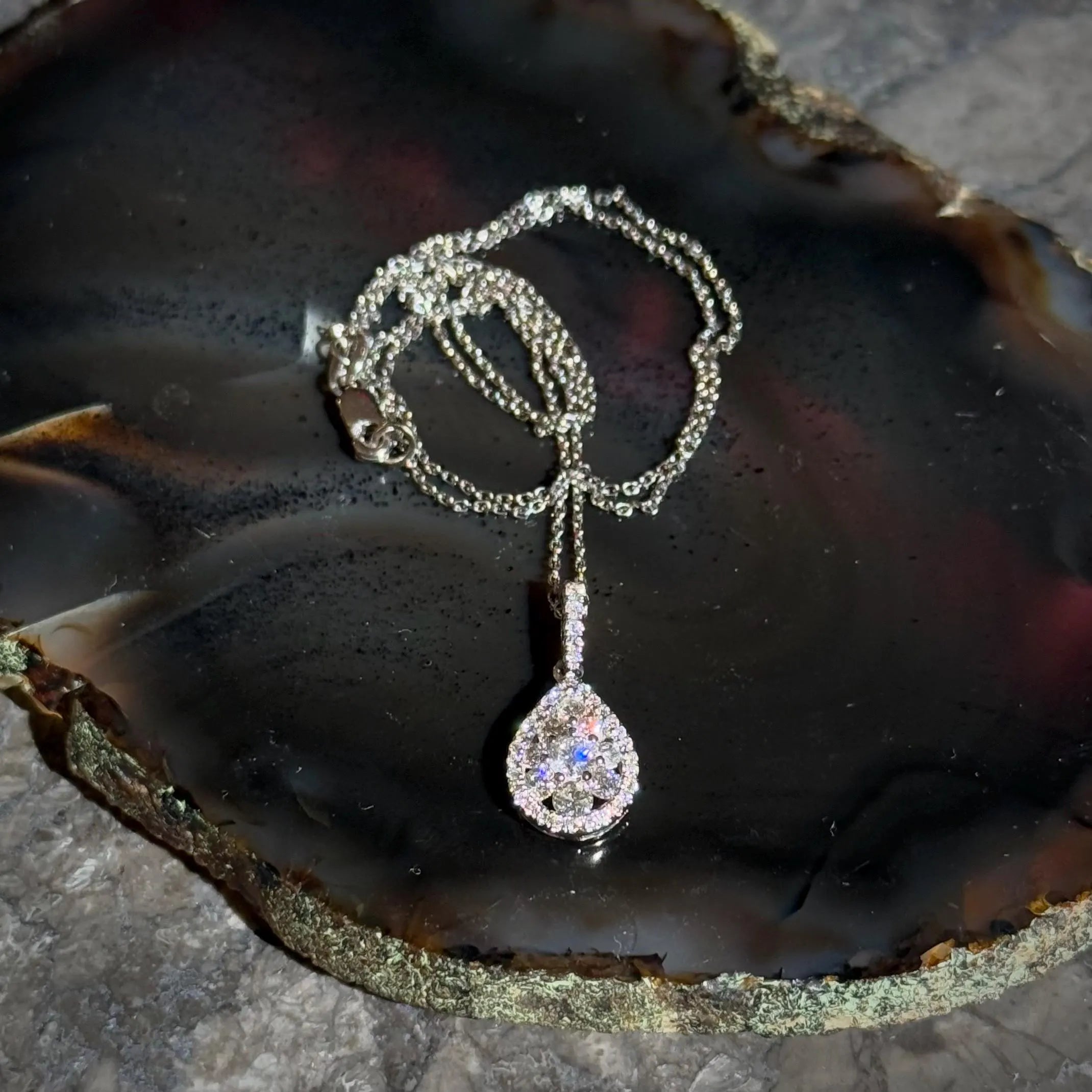 Classy Diamond Drop Necklace in 14k White Gold