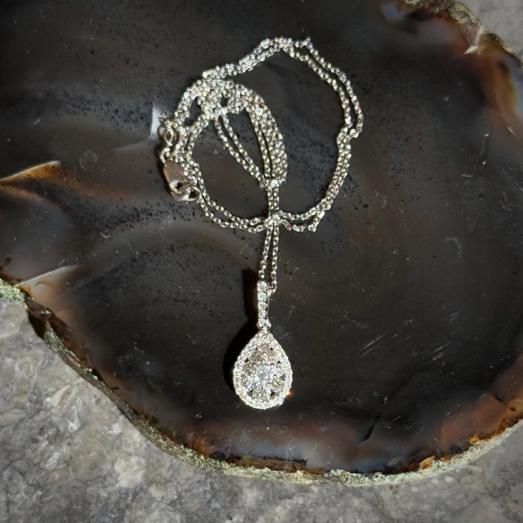 Classy Diamond Drop Necklace in 18k White Gold