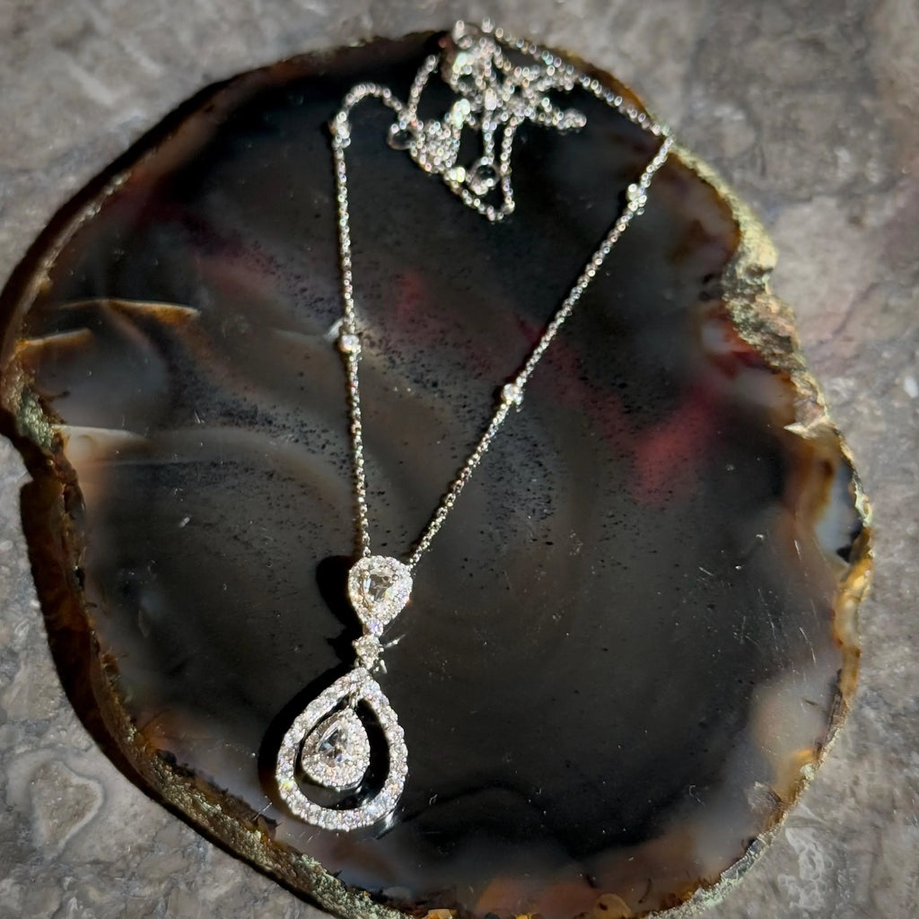 Diamond Drop Necklace in 14k White Gold 18"