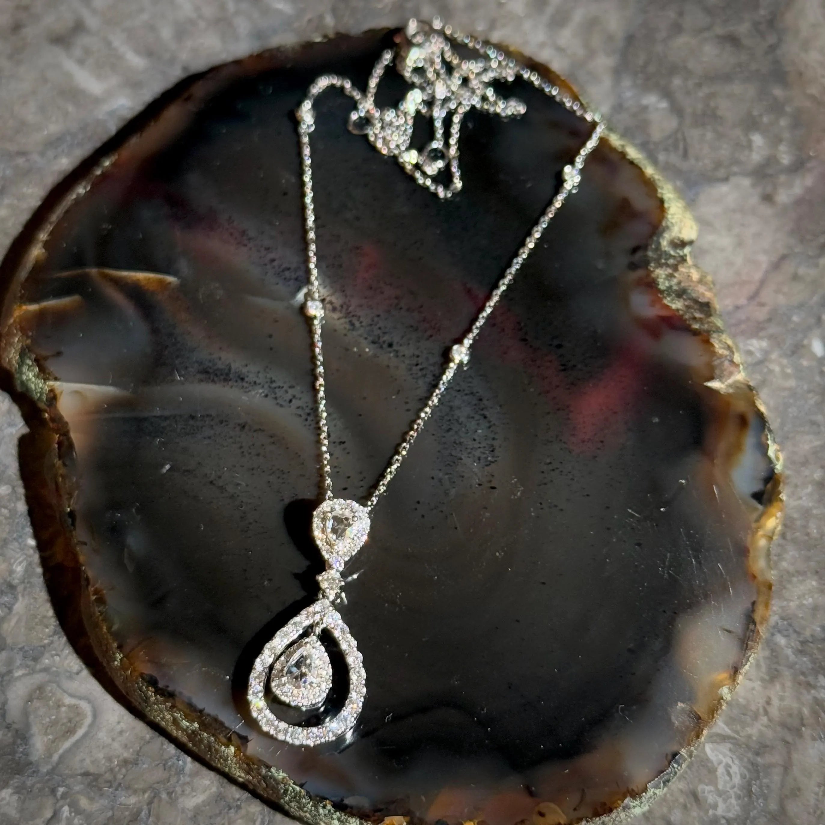 Diamond Drop Necklace in 14k White Gold 18"