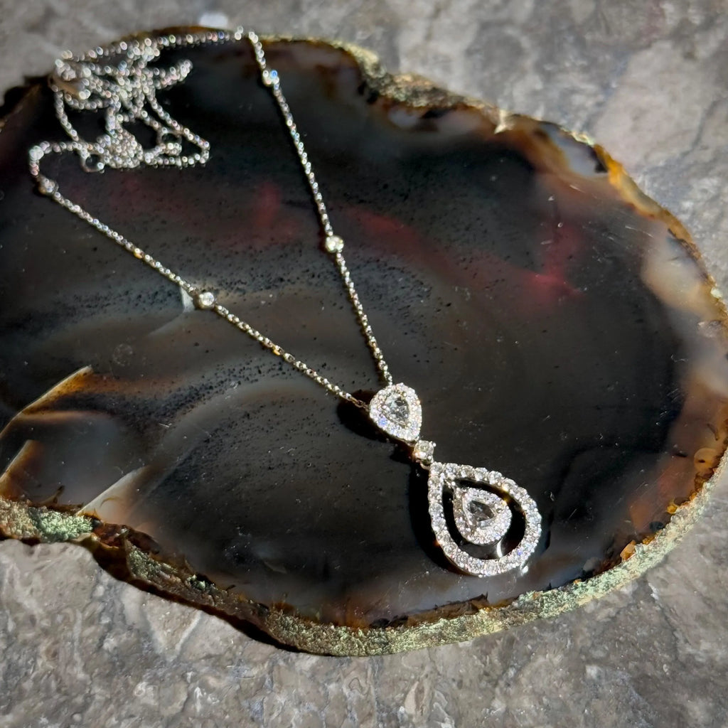 Diamond Drop Necklace in 14k White Gold 18"