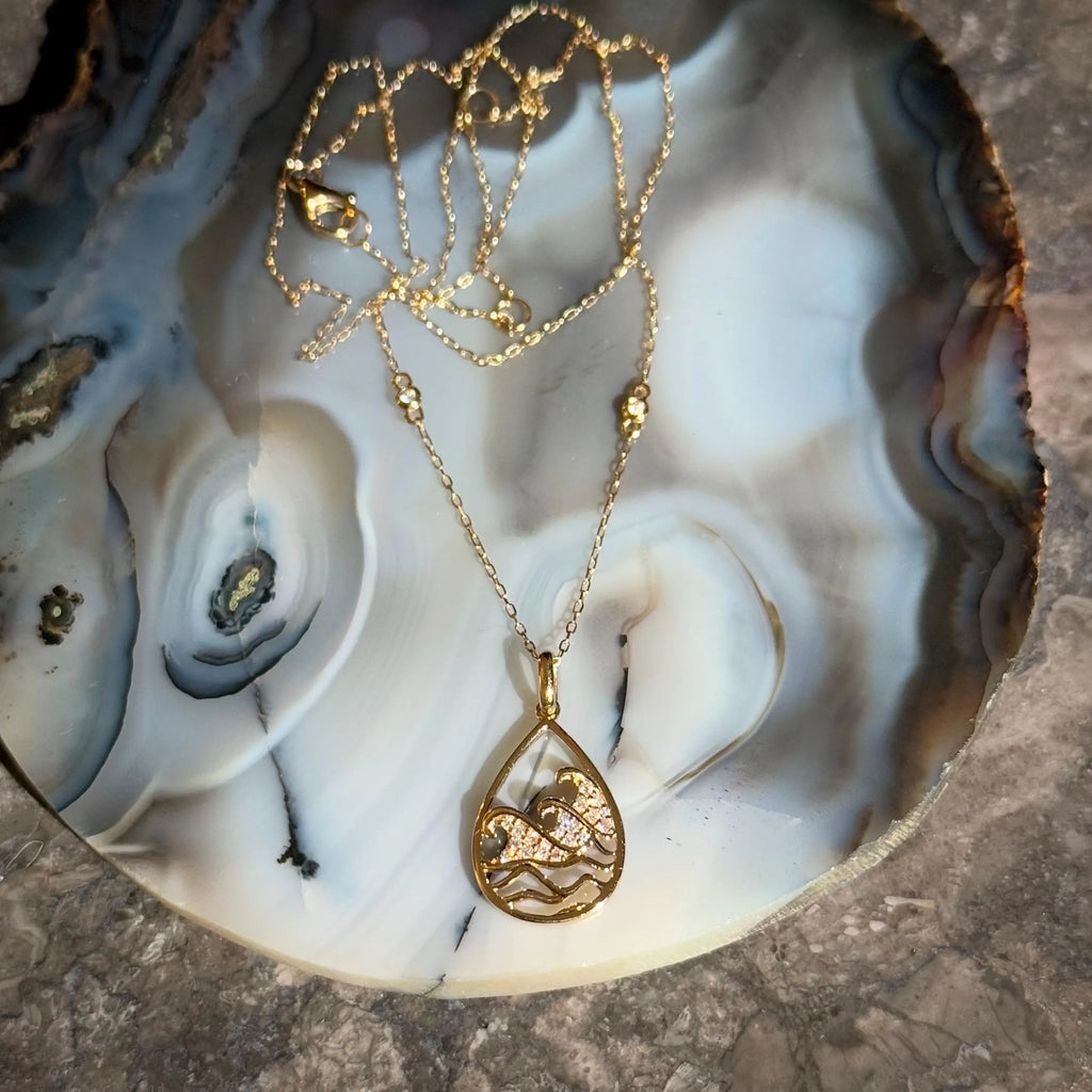 Diamond Ocean Waves Necklace in 14k Yellow Gold